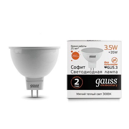   Gauss Elementary MR16 GU5. 3 220V 3. 5W (290lm) 3000 2 5045 13514 -  