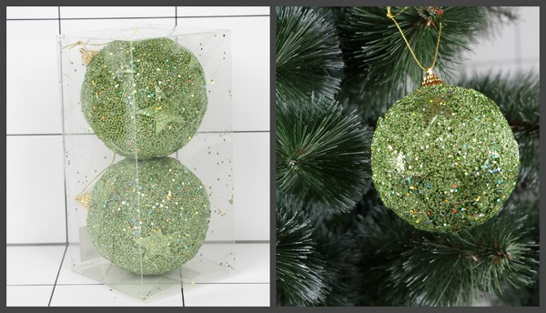 ШАРЫ новогодние d-10см зеленые звезды блестящие набор из 2шт,  пластик - фото товара