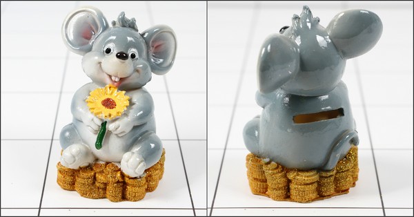КОПИЛКА  Мышь с цветком копилка ,  керамика,  2 вида 11, 5см - фото товара