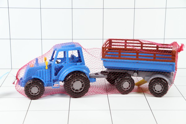 Трактор  Мастер  (синий) с прицепом №2 (в сеточке) - фото товара