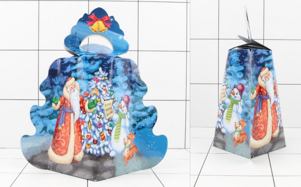 Коробка для конфет Ёлочка Дедушка Мороз и снеговик  (700 гр) - фото товара