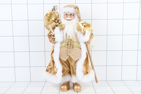 Дед Мороз в золотой шубе с посохом,  47 см S1072-18 - фото товара