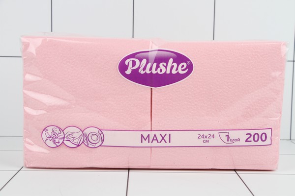 САЛФЕТКИ бумажные 24 Plushe Maxi 200,  1 слой,  белая/пастель,  сплошное, розовый /7шт - фото товара