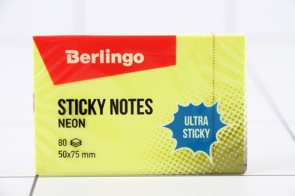 Блок самоклеящийся Berlingo Ultra 50*75мм,  80л,  желтый неон LSn_39410 - фото товара