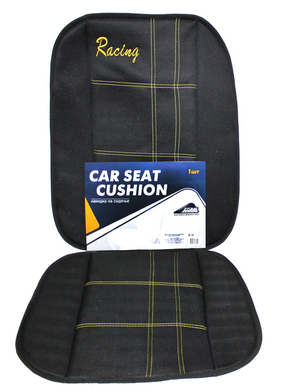 Накидка на сиденье (текстиль) Racing черная с желтой стёжкой - фото товара