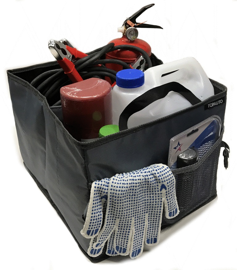 Органайзер в багажник на липучке,складной 2-отдел +карман 38х31х25см - фото товара